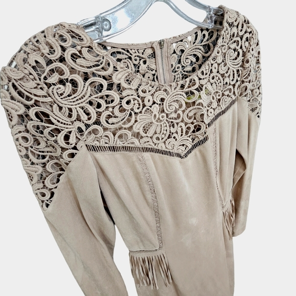 Nwt Gianni Bini Mia Dusty Mauve Faux Suede Fringed Longsleeve Dress - Picture 7 of 16